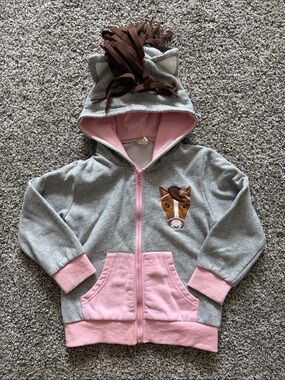 Doodle Pants Gray & Pink Horse Hoodie with Mane Hood